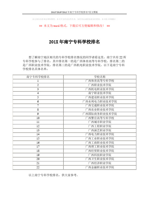 2018-2019-201X年南宁专科学校排名-范文模板 (1页)