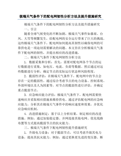 极端天气条件下的配电网韧性分析方法及提升措施研究