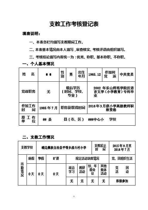 支教工作考核登记表