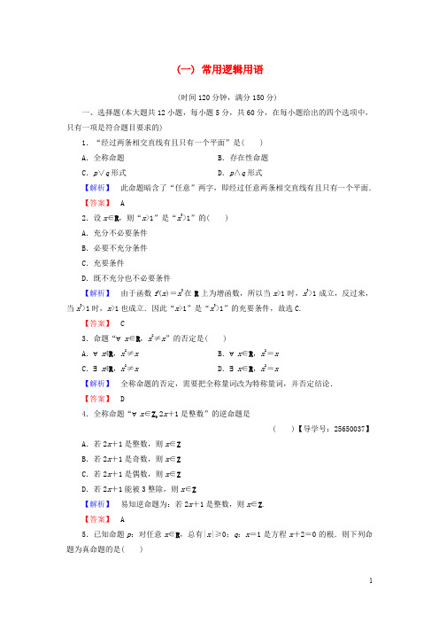 高中数学 第一章 常用逻辑用语章末综合测评 新人教B版选修11