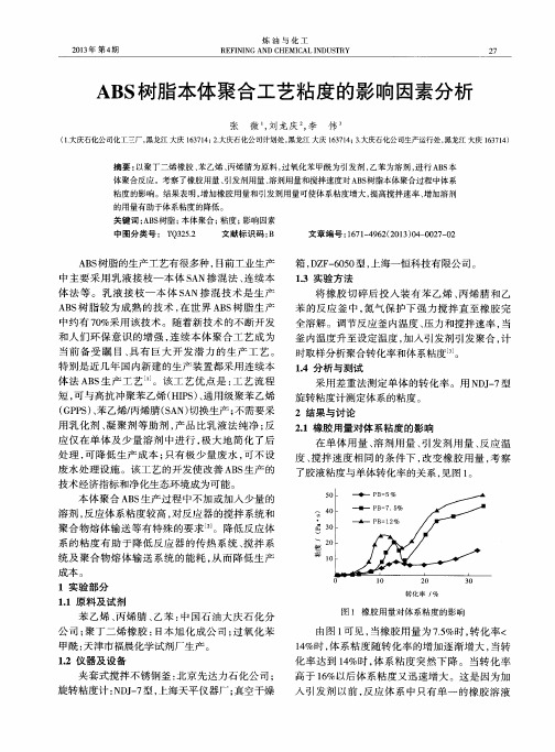 ABS树脂本体聚合工艺粘度的影响因素分析