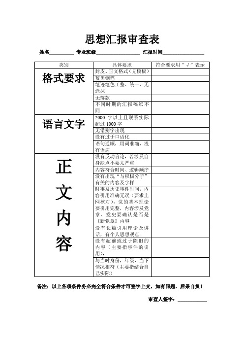 思想汇报审查表