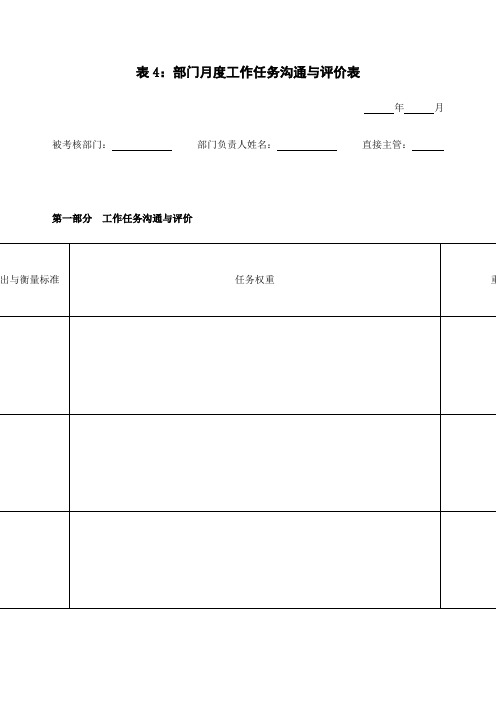 部门月度工作任务沟通与评价表DOC