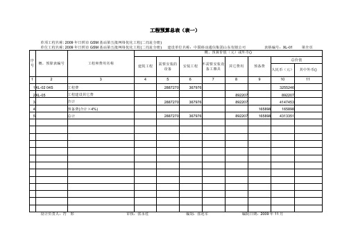 2009年网络优化第五册预算