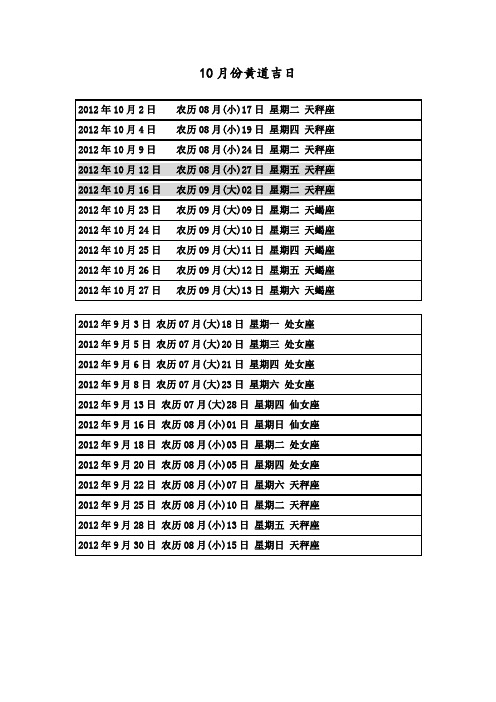 10月份黄道吉日