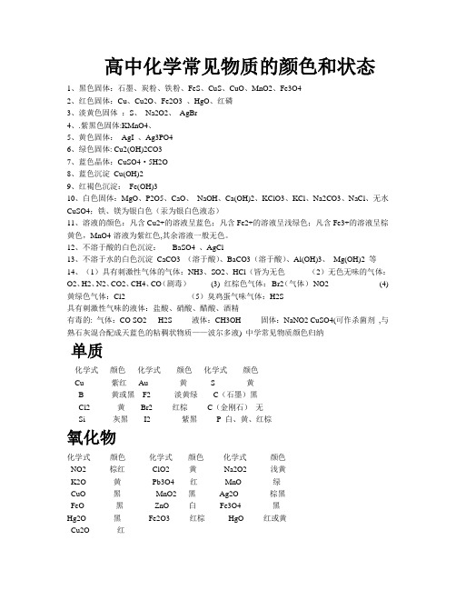 化学物质颜色及状态