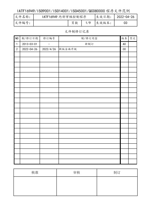 IATF16949内部审核控制程序(含流程图)