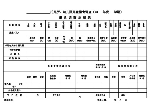 儿童膳食调查表六12