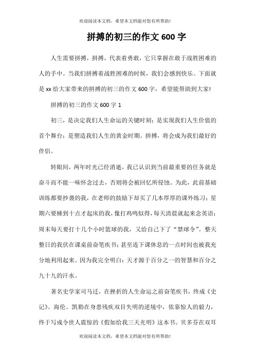 拼搏的初三的作文600字