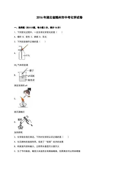 湖北省随州市2016年中考化学试题(word版含解析)