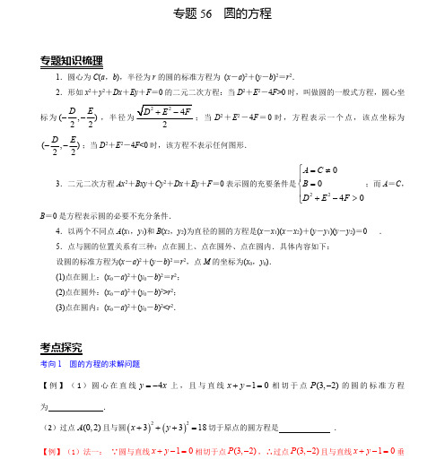 2020高考数学复习专题56 圆的方程(解析版)