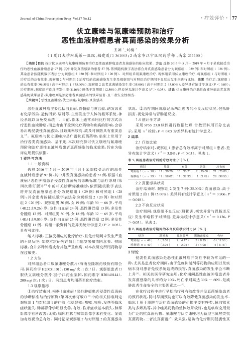 伏立康唑与氟康唑预防和治疗恶性血液肿瘤患者真菌感染的效果分析