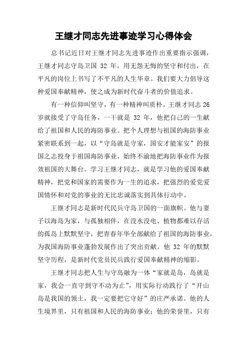 王继才同志先进事迹学习心得体会