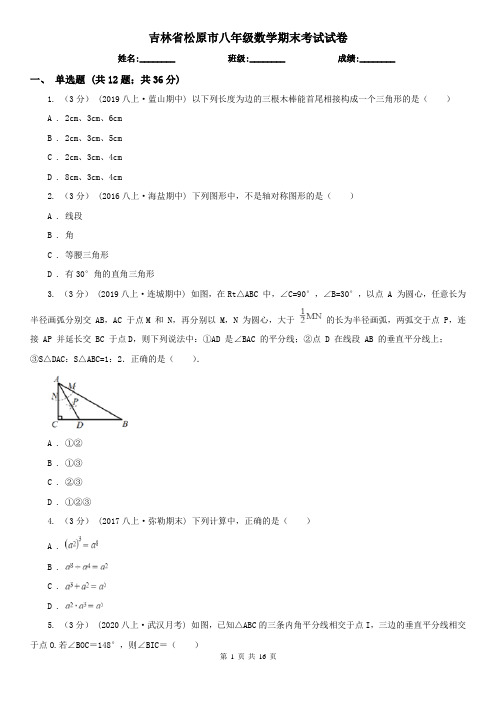 吉林省松原市八年级数学期末考试试卷