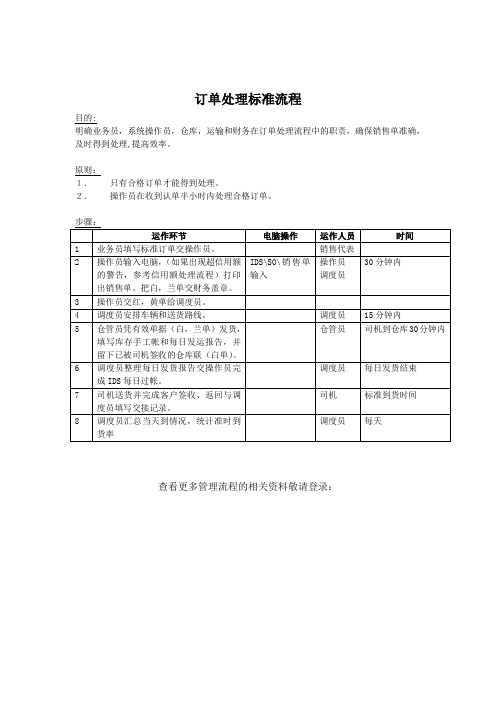 客户服务部订单处理标准流程