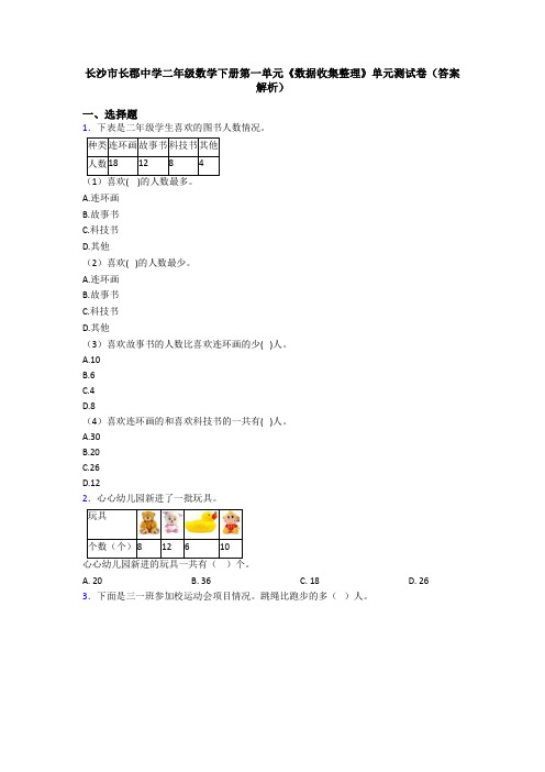 长沙市长郡中学二年级数学下册第一单元《数据收集整理》单元测试卷(答案解析)