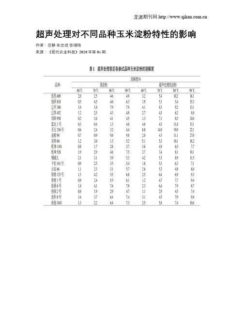 超声处理对不同品种玉米淀粉特性的影响