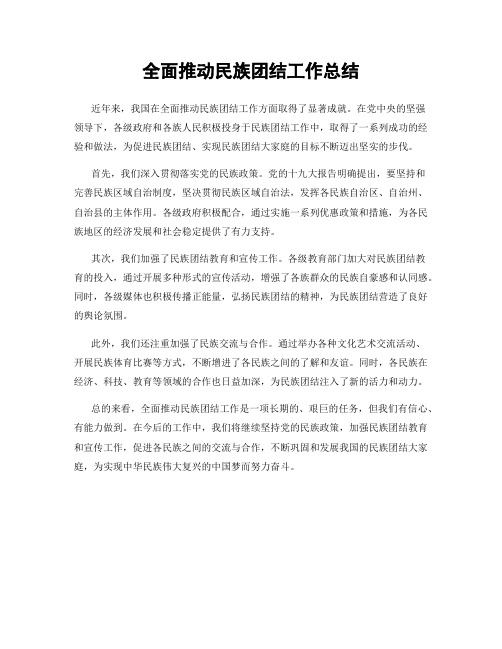 全面推动民族团结工作总结