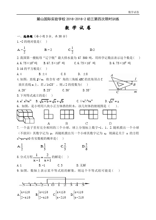 长沙市麓山国际实验学校2019年初三第四次月考试卷含答案