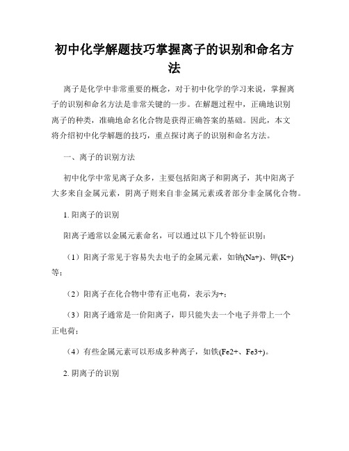 初中化学解题技巧掌握离子的识别和命名方法