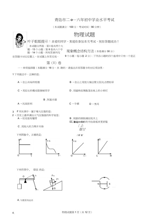 2016年青岛物理中考试题word版