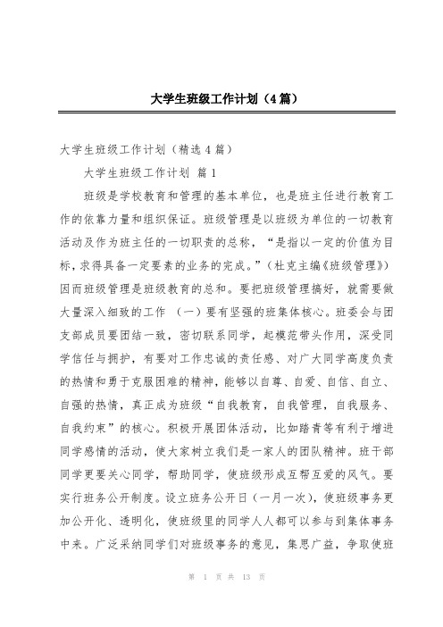 大学生班级工作计划(4篇)