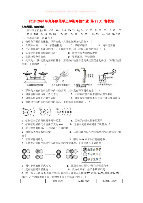 2019-2020年九年级化学上学期寒假作业 第21天 鲁教版