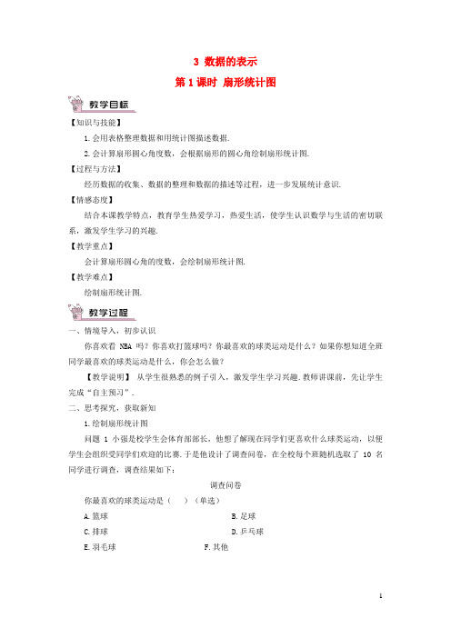 沙河市六月上旬七年级数学上册第六章数据的收集与整理3数据的表示第1课时扇形统计图教案新版北师大版2