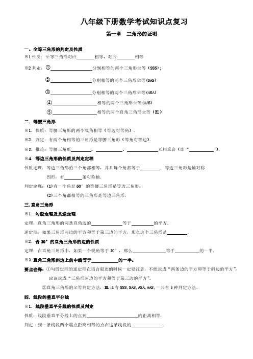 八年级下册数学考试知识点复习及章节复习题