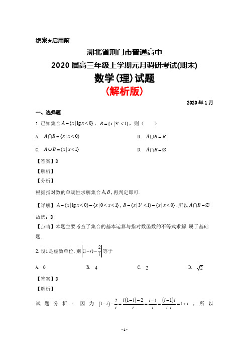 2020届湖北省荆门市普通高中高三年级上学期元月调研考试(期末)数学(理)试题(解析版)