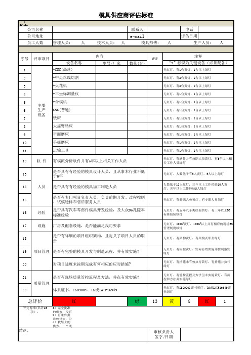 模具供应商评估标准