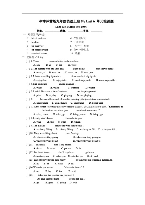 牛津译林版九年级英语上册9A Unit 6 单元检测题(含答案)