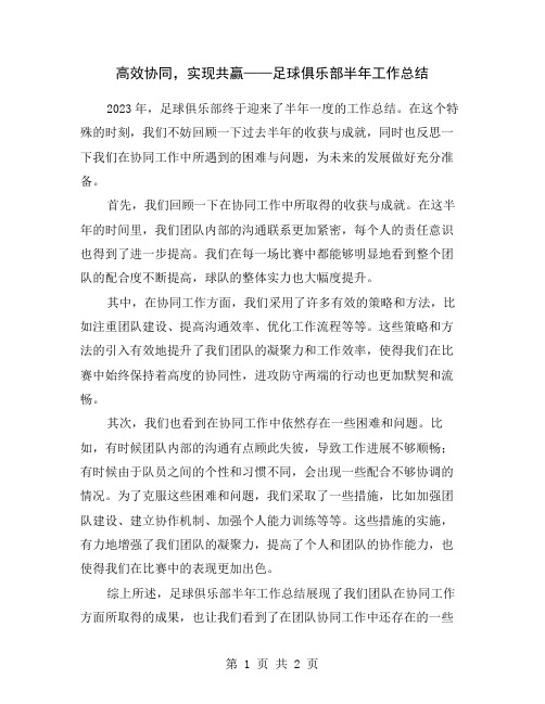 高效协同,实现共赢——足球俱乐部半年工作总结