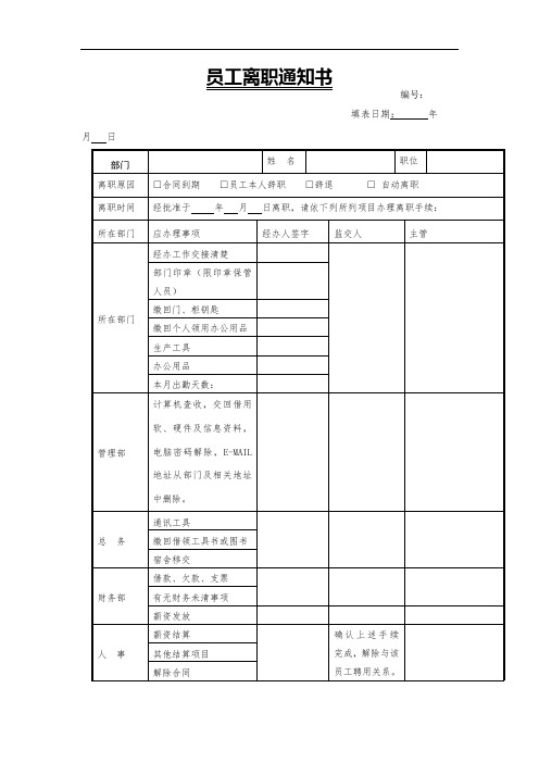 员工离职通知书