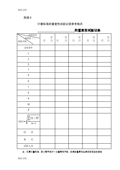 (整理)计量标准的重复性试验记录参考格式