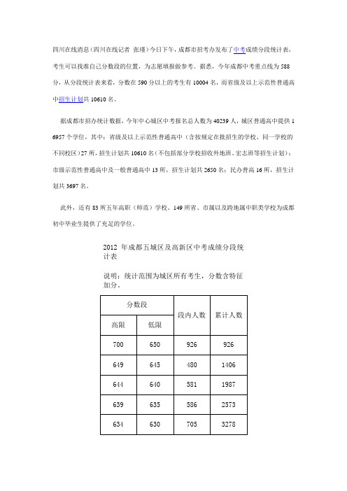 成都历年中考分数段统计