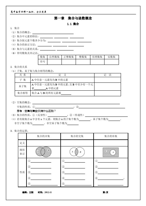 高中数学必修一必知识、方法清单