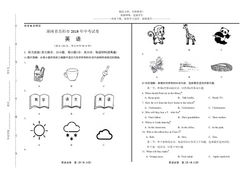 (高清版)2019年湖南省岳阳市中考英语试卷