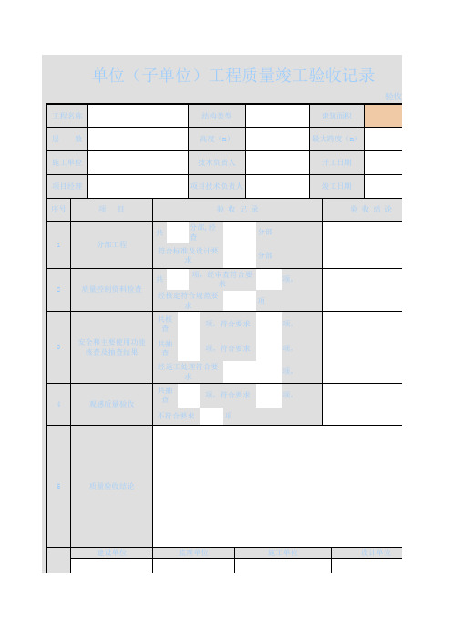 单位(子单位)工程质量竣工验收记录