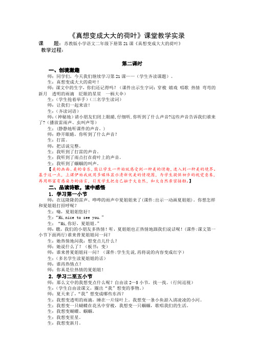 2下21《真想变成大大的荷叶》第二课时课堂教学实录