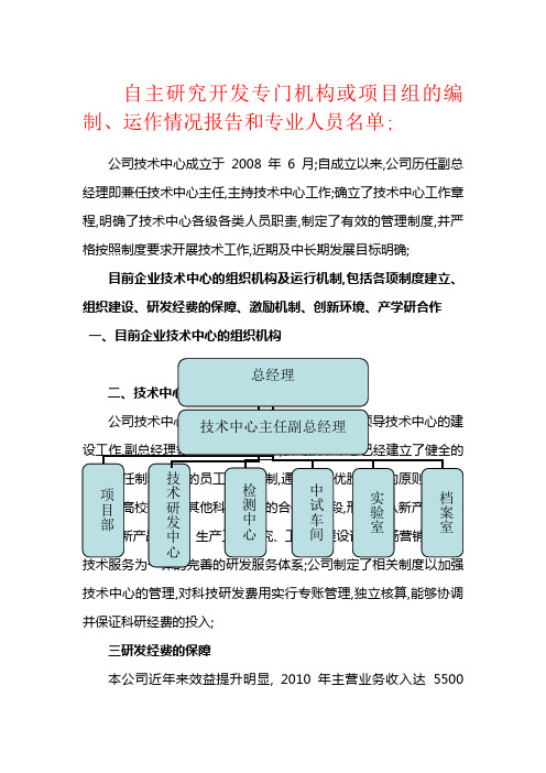 自主研究开发专门机构或项目组的编制