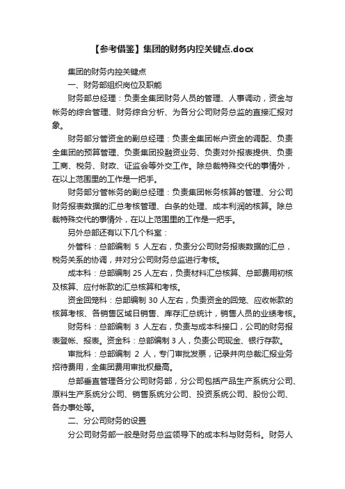 【参考借鉴】集团的财务内控关键点.docx