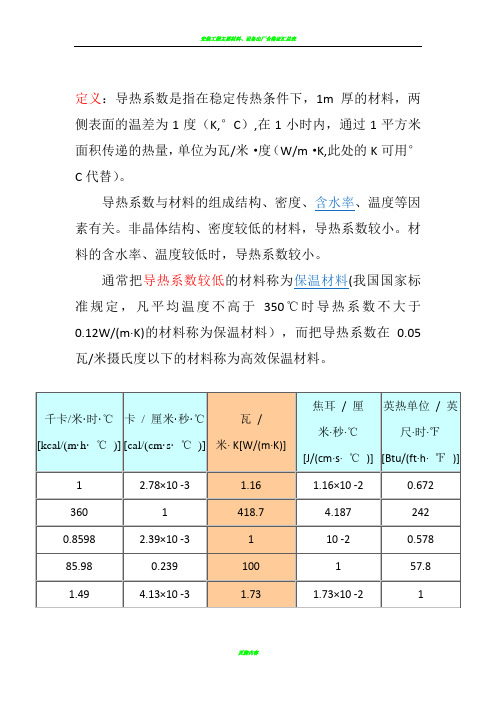 材料的导热系数总表(比较齐全)