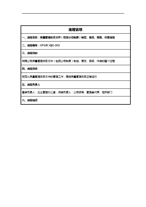 质量管理体系文件制定、更改、换版、作废流程说明