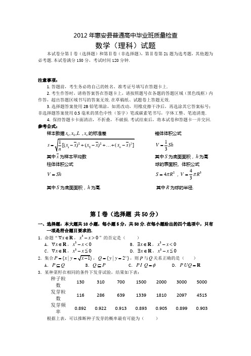 福建省惠安县2012届高三5月月考(数学理)