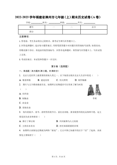 2022-2023学年福建省漳州市七年级(上)期末历史试卷(A卷)(含解析)