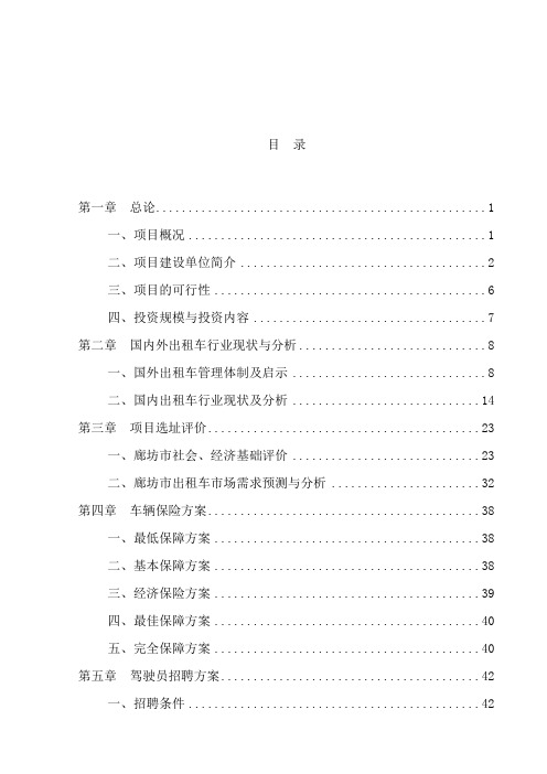 出租车运营项目可行性研究报告