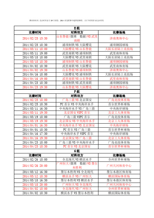 亚冠比赛时间表