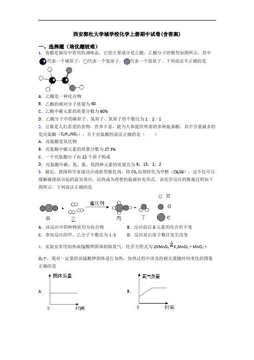 西安郭杜大学城学校初三化学上册期中试卷(含答案)