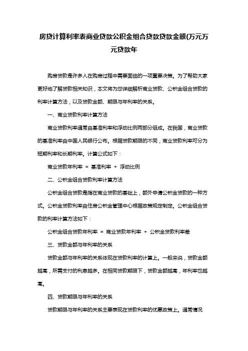 房贷计算利率表商业贷款公积金组合贷款贷款金额(万元万元贷款年